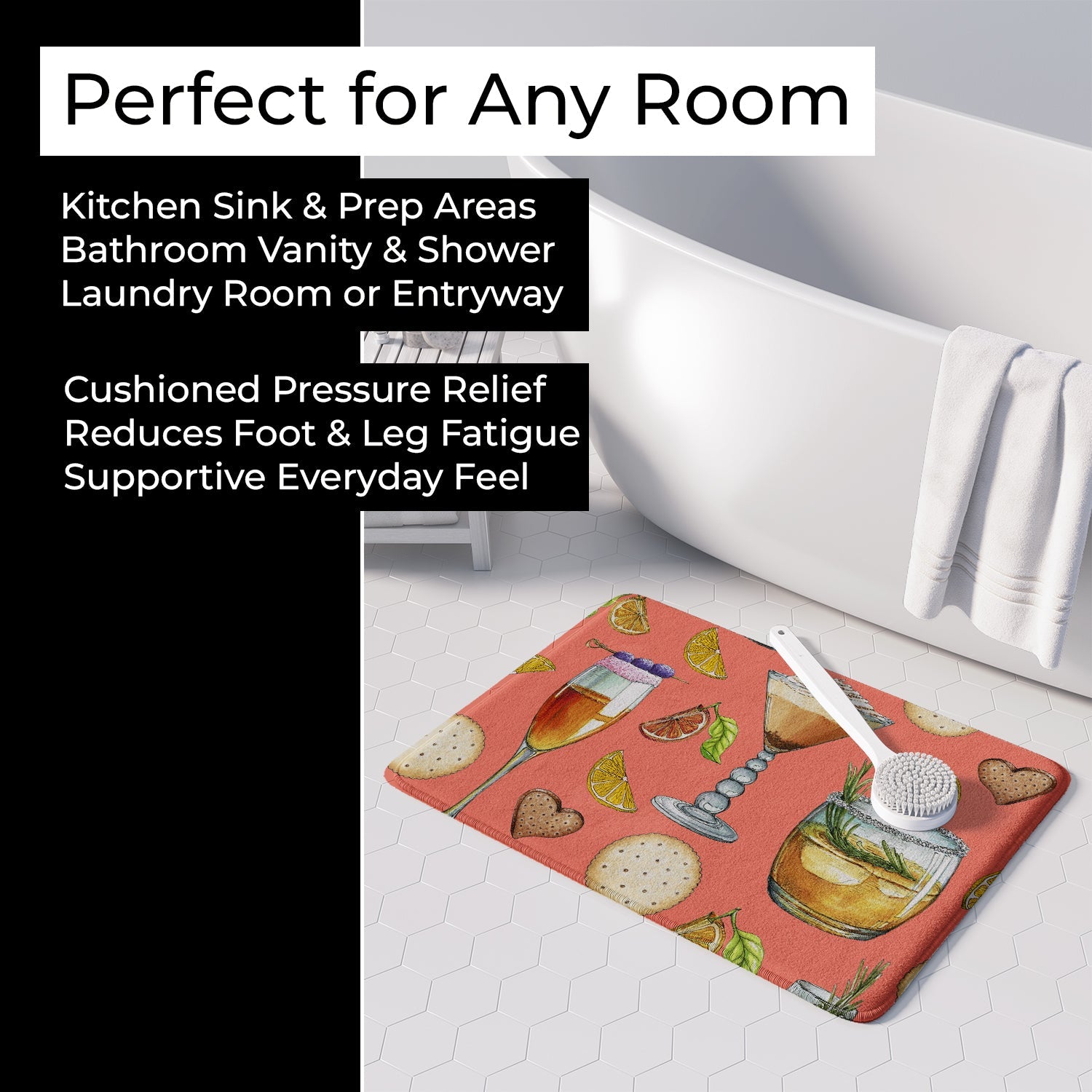 Drinks and Cocktails Salmon Memory Foam Kitchen Mat Machine Washable Anti-Fatigue Cushion Comfort Bath or Kitchen Rug
