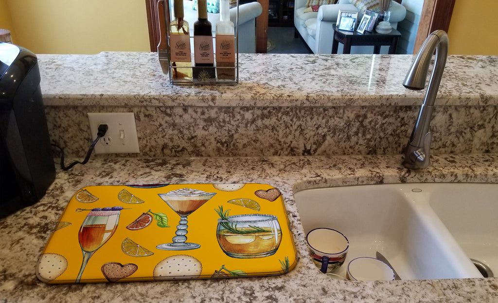 Drinks and Cocktails Gold Dish Drying Mat Absorbent Dish Drying Mat Pad for Kitchen Counter Dish Drainer Mat for Countertop, 14 x 21", Multicolor