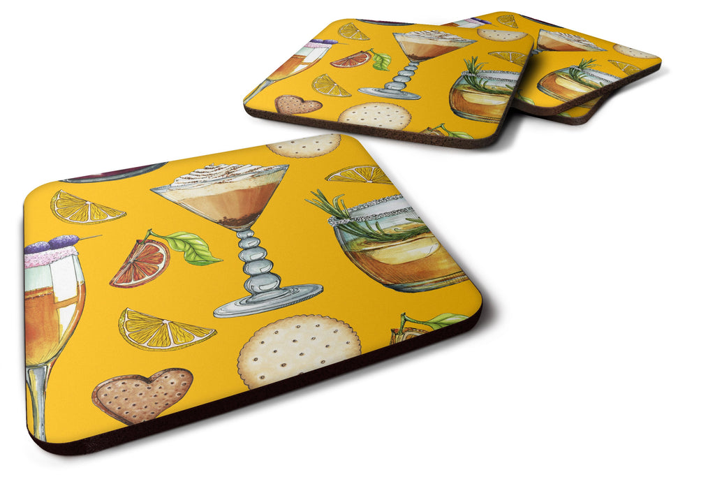 Drinks and Cocktails Gold Foam Coasters Set of 4 Cup Coasters for Indoor Outdoor, Tabletop Protection, Anti Slip, Mouse pad Material