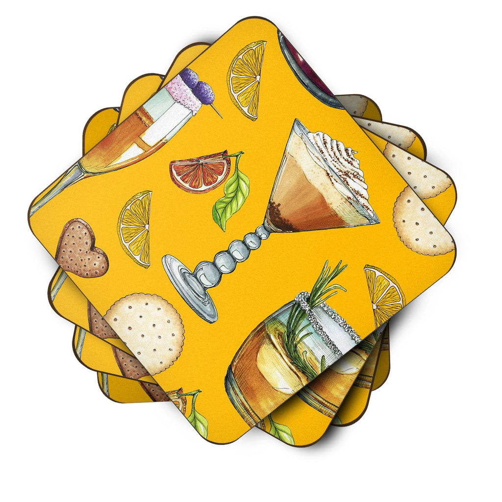 Drinks and Cocktails Gold Foam Coasters Set of 4 Cup Coasters for Indoor Outdoor, Tabletop Protection, Anti Slip, Mouse pad Material