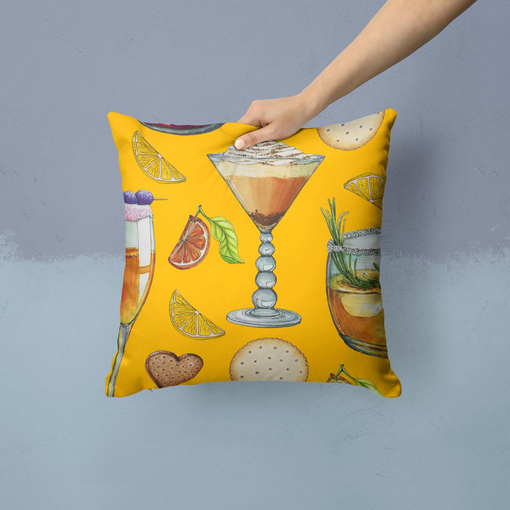 Drinks and Cocktails Gold Decorative Throw Pillow 14x14 Indoor Outdoor Accent Cushion, Fabric Cover with Insert for Sofa, Bed, Porch & Living Room