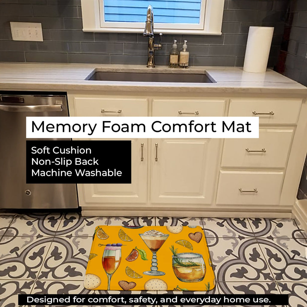 Drinks and Cocktails Gold Memory Foam Kitchen Mat Machine Washable Anti-Fatigue Cushion Comfort Bath or Kitchen Rug