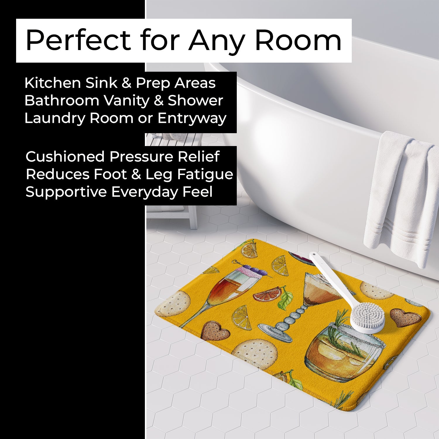 Drinks and Cocktails Gold Memory Foam Kitchen Mat Machine Washable Anti-Fatigue Cushion Comfort Bath or Kitchen Rug