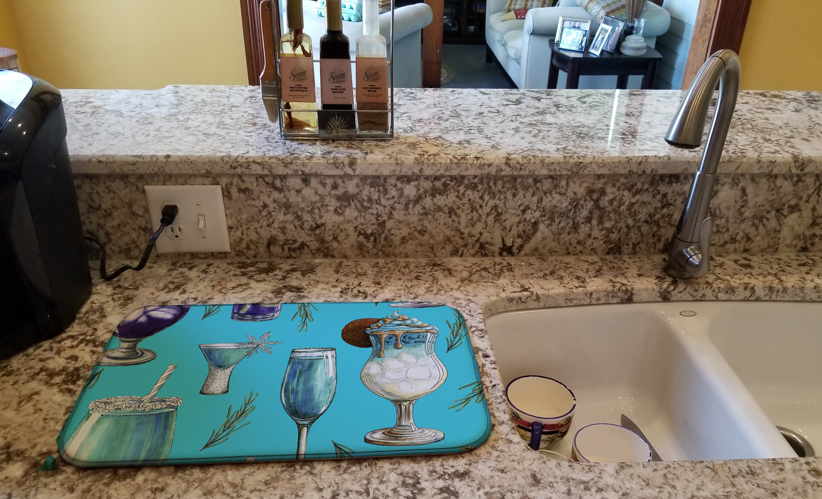 Drinks and Cocktails Blue Dish Drying Mat Absorbent Dish Drying Mat Pad for Kitchen Counter Dish Drainer Mat for Countertop, 14 x 21", Multicolor