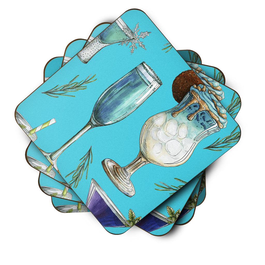 Drinks and Cocktails Blue Foam Coasters Set of 4 Cup Coasters for Indoor Outdoor, Tabletop Protection, Anti Slip, Mouse pad Material