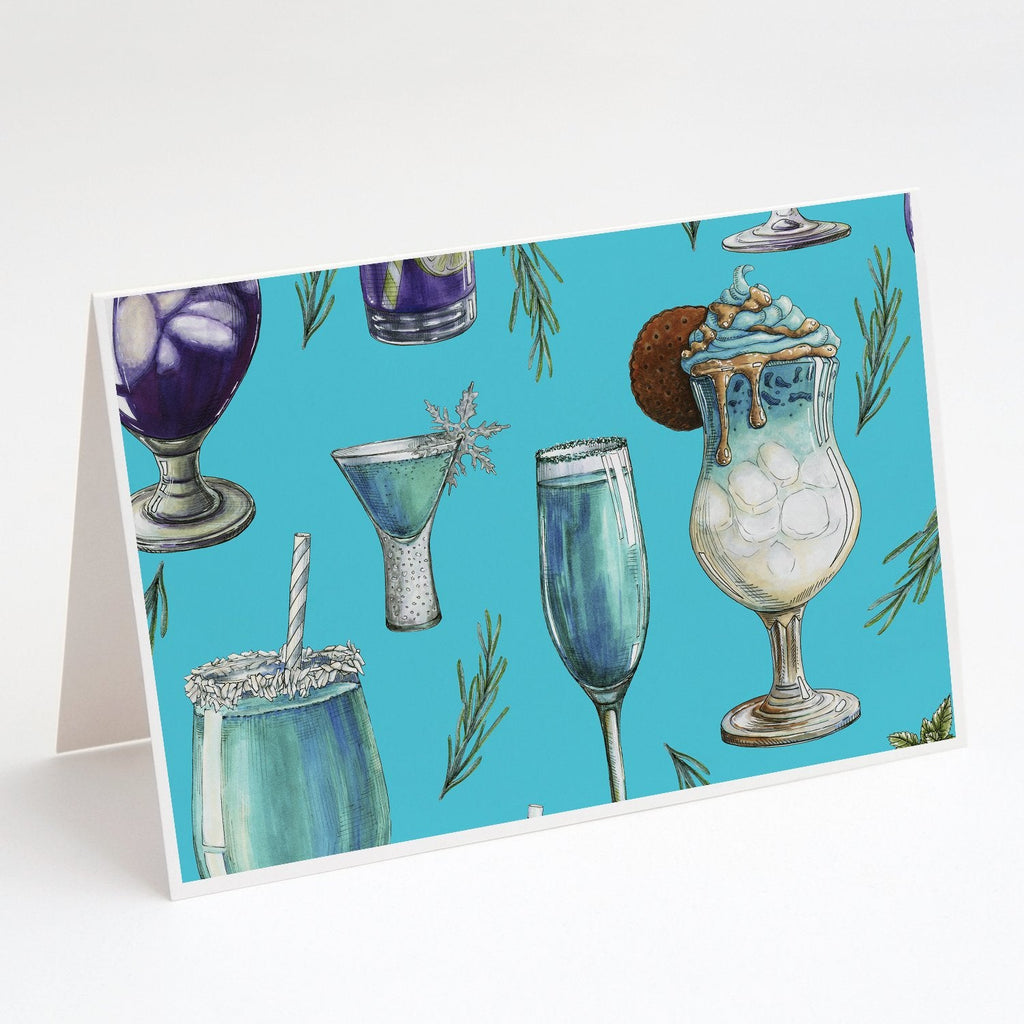 Drinks and Cocktails Blue Greeting Cards Pack of 8 Blank Cards with Envelopes Whimsical A7 Size 5x7