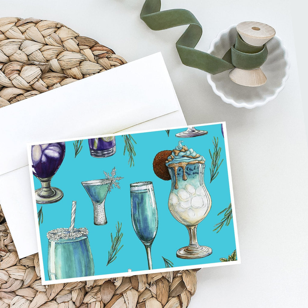 Drinks and Cocktails Blue Greeting Cards Pack of 8 Blank Cards with Envelopes Whimsical A7 Size 5x7