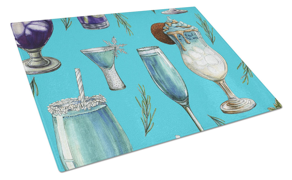 Drinks and Cocktails Blue Cutting Board Tempered Glass Kitchen Cutting Surface, Heat Resistant Chopping, Non-Slip Feet, Food Prep & Serving
