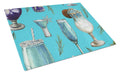 Drinks and Cocktails Blue Cutting Board Tempered Glass Kitchen Cutting Surface, Heat Resistant Chopping, Non-Slip Feet, Food Prep & Serving