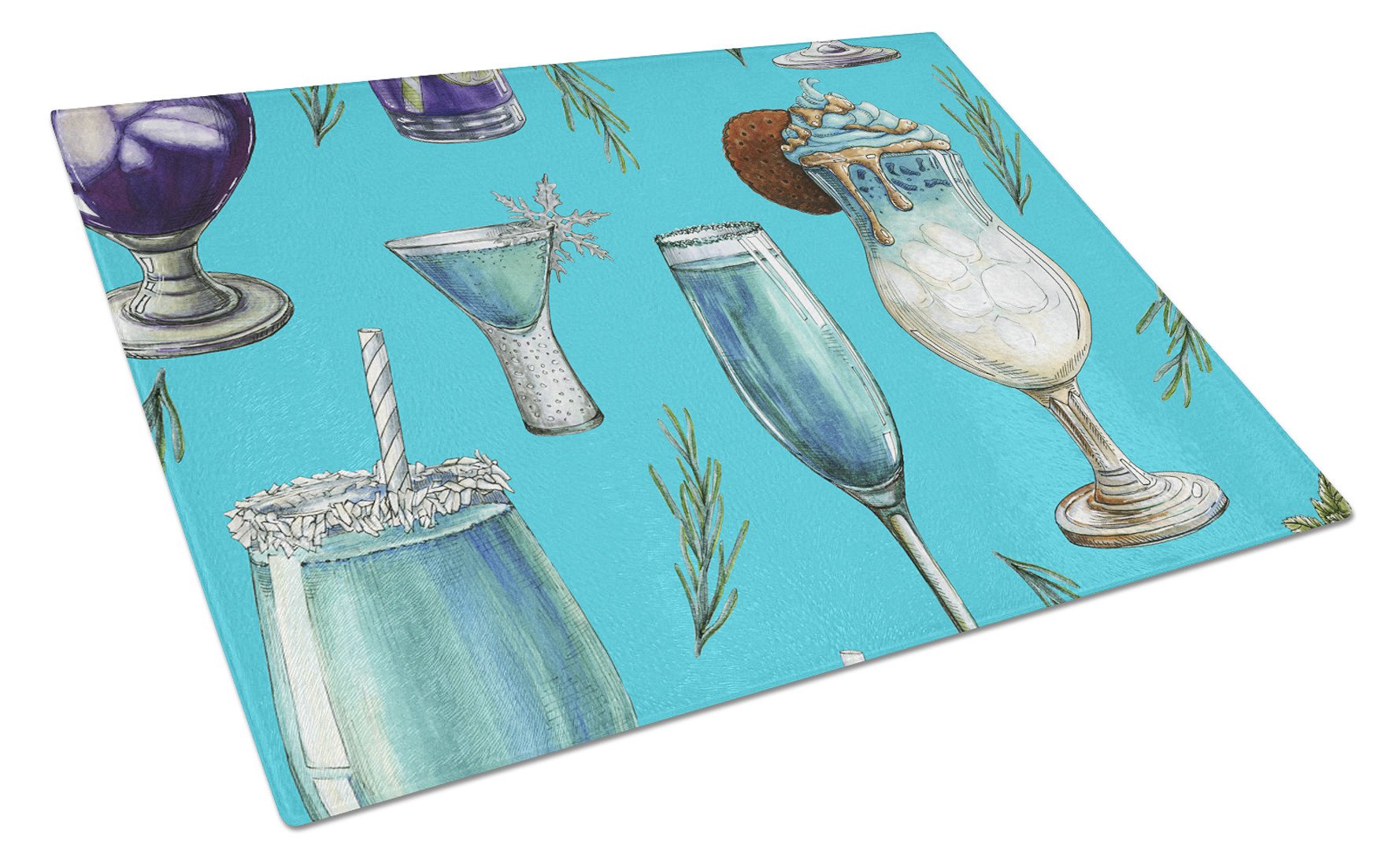 Drinks and Cocktails Blue Cutting Board Tempered Glass Kitchen Cutting Surface, Heat Resistant Chopping, Non-Slip Feet, Food Prep & Serving