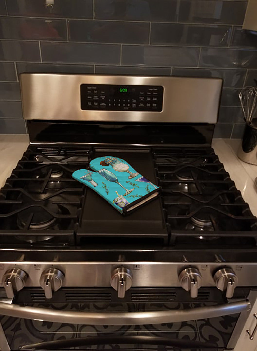 Drinks and Cocktails Blue Oven Mitt Heat Resistant Thick Oven Mitt for Hot Pans and Oven, Kitchen Mitt Protect Hands, Cooking Baking Glove