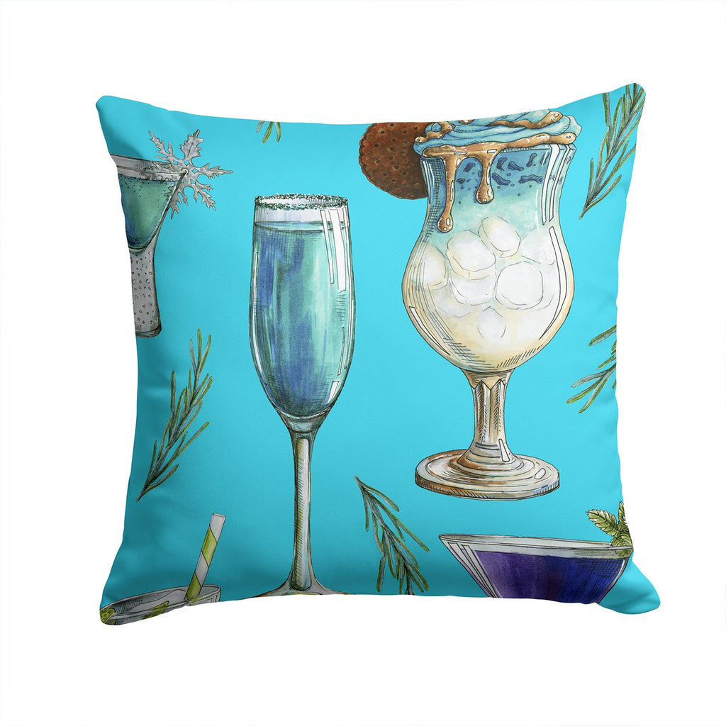 Drinks and Cocktails Blue Decorative Throw Pillow 14x14 Indoor Outdoor Accent Cushion, Fabric Cover with Insert for Sofa, Bed, Porch & Living Room