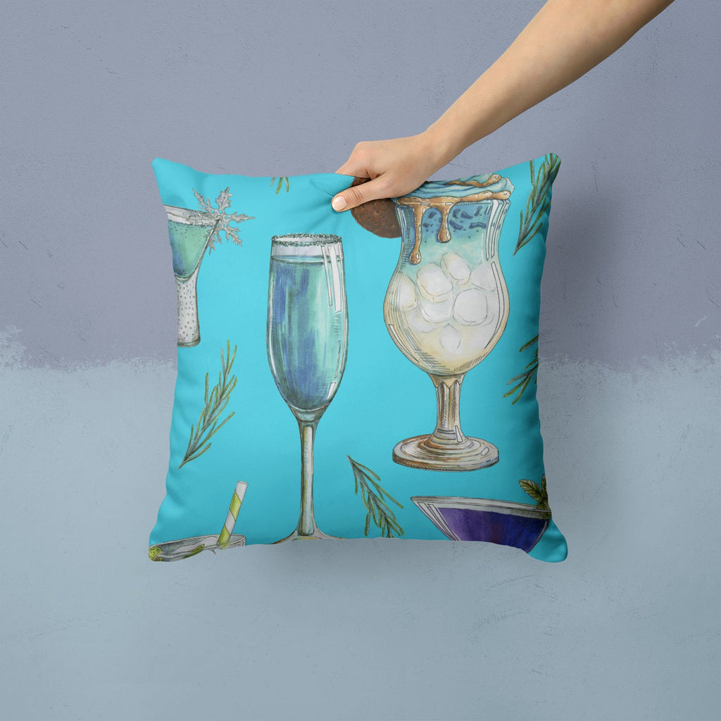 Drinks and Cocktails Blue Decorative Throw Pillow 14x14 Indoor Outdoor Accent Cushion, Fabric Cover with Insert for Sofa, Bed, Porch & Living Room