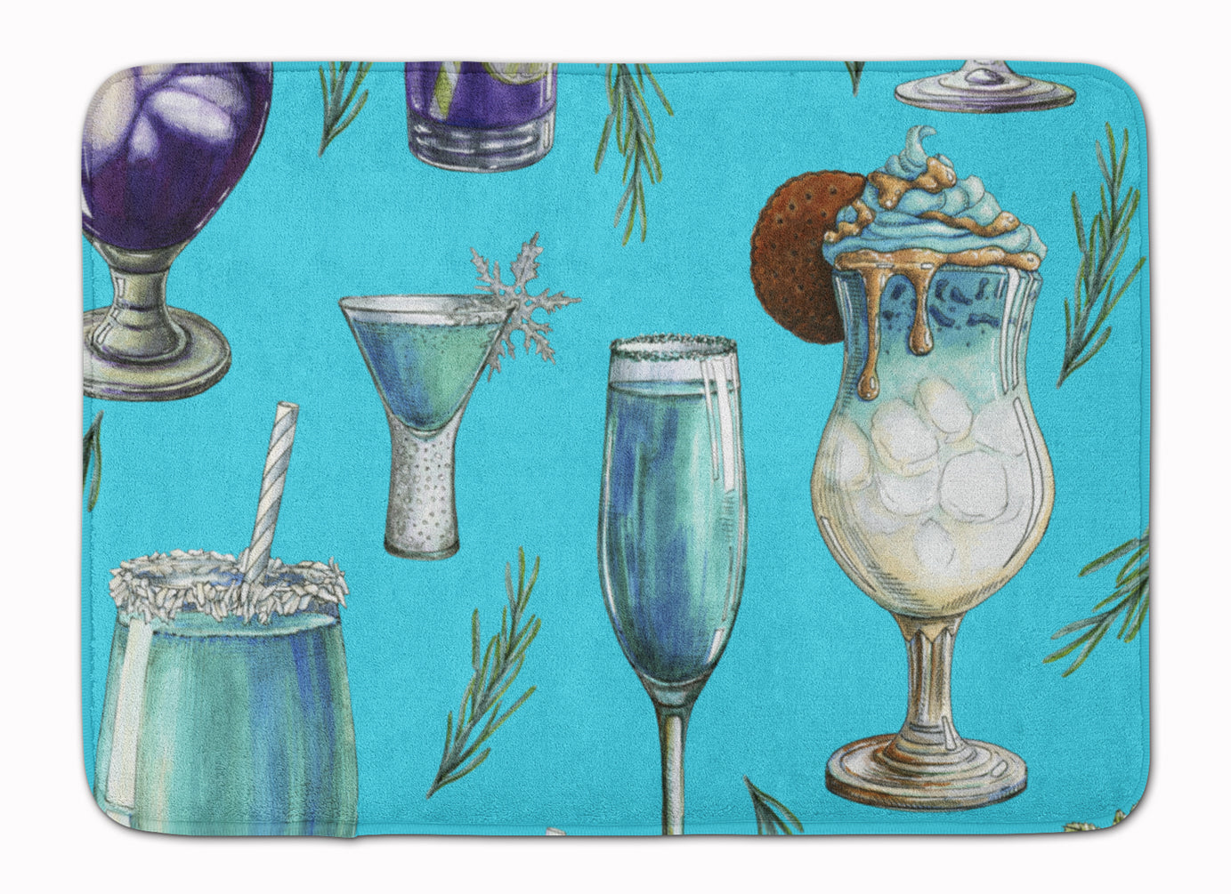Drinks and Cocktails Blue Memory Foam Kitchen Mat Machine Washable Anti-Fatigue Cushion Comfort Bath or Kitchen Rug