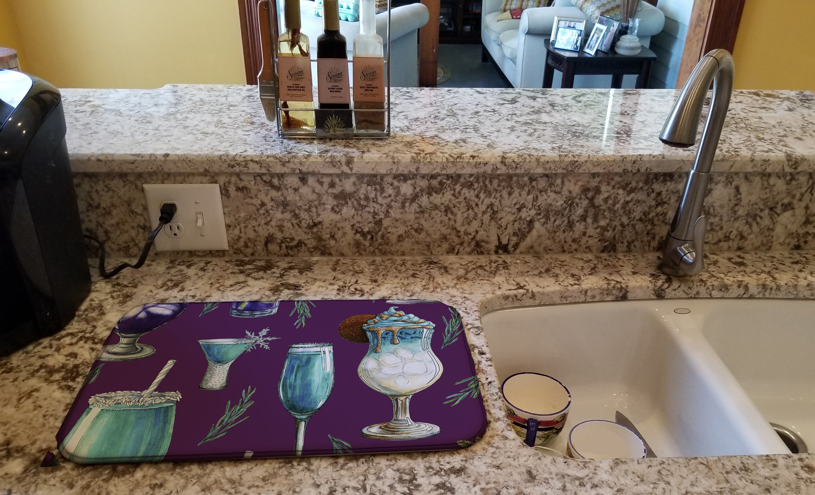 Drinks and Cocktails Purple Dish Drying Mat Absorbent Dish Drying Mat Pad for Kitchen Counter Dish Drainer Mat for Countertop, 14 x 21", Multicolor
