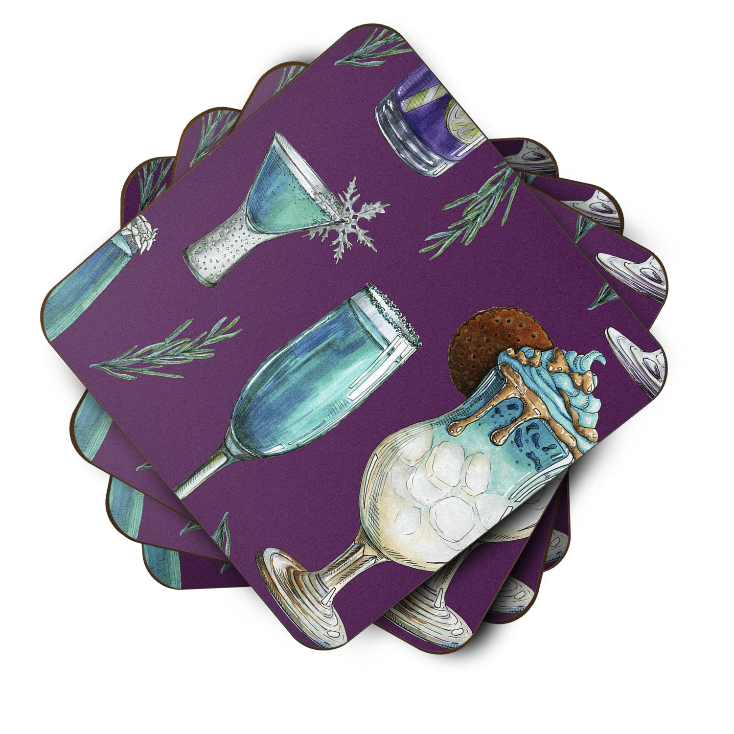 Drinks and Cocktails Purple Foam Coasters Set of 4 Cup Coasters for Indoor Outdoor, Tabletop Protection, Anti Slip, Mouse pad Material