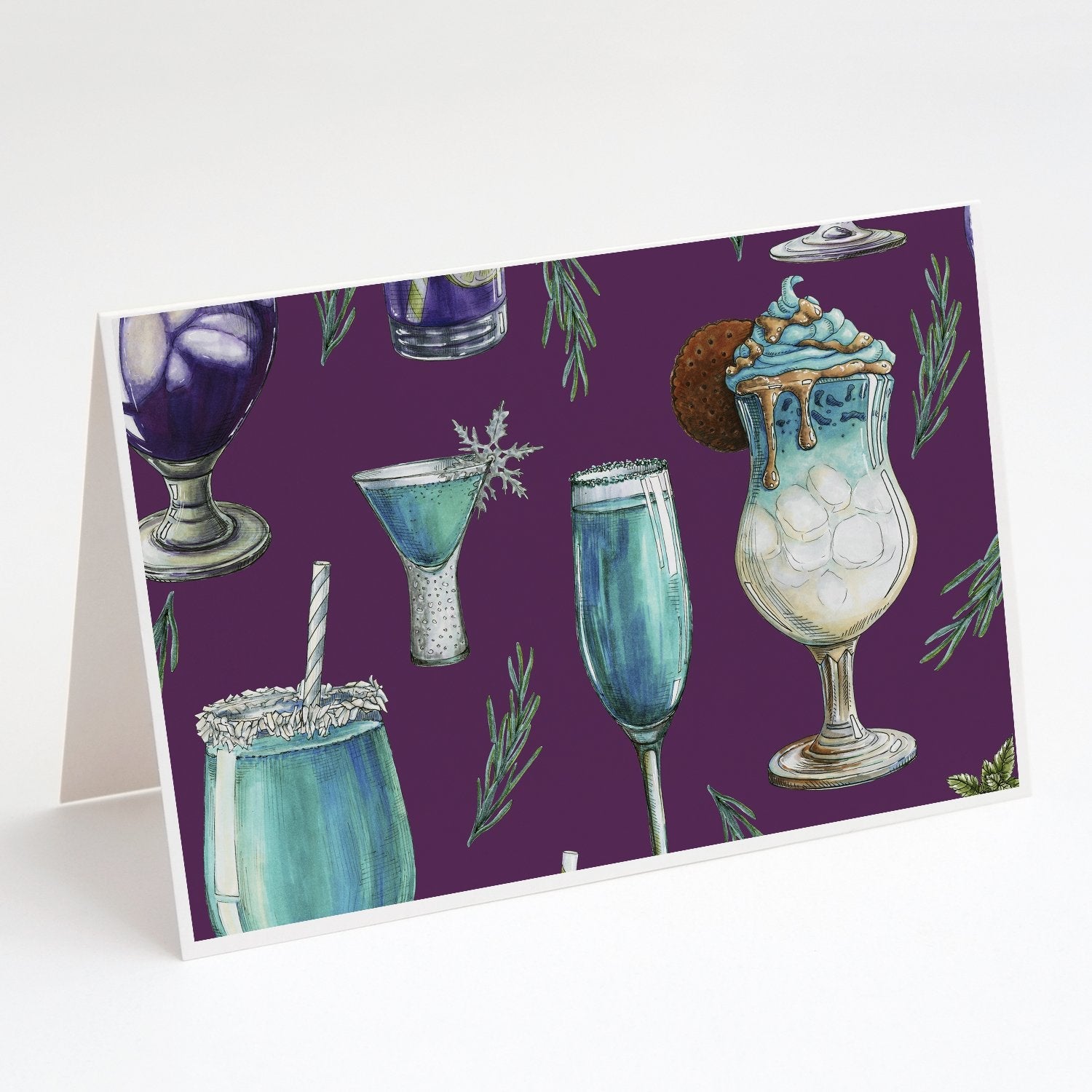 Drinks and Cocktails Purple Greeting Cards Pack of 8 Blank Cards with Envelopes Whimsical A7 Size 5x7