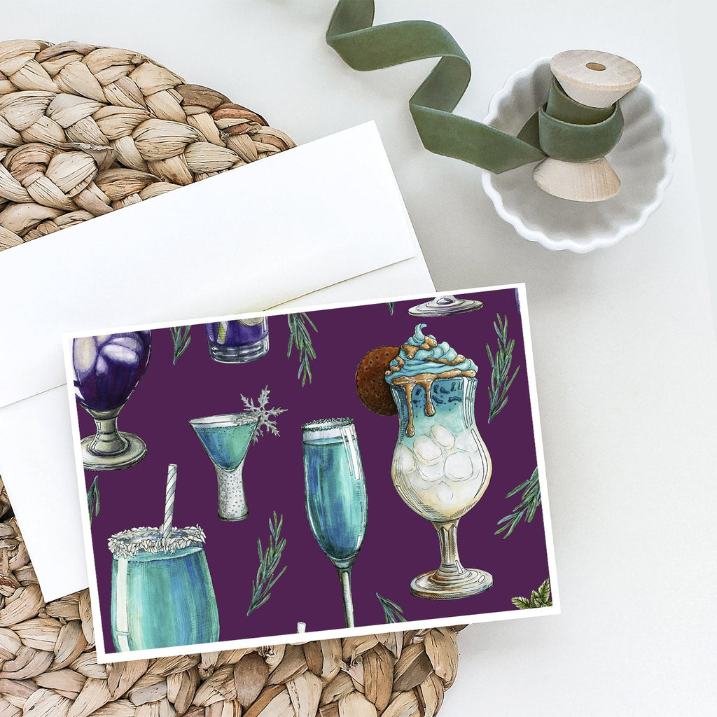 Drinks and Cocktails Purple Greeting Cards Pack of 8 Blank Cards with Envelopes Whimsical A7 Size 5x7