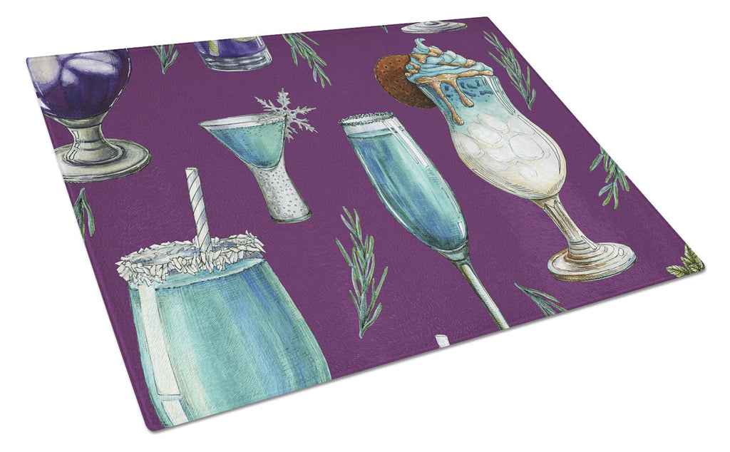 Drinks and Cocktails Purple Cutting Board Tempered Glass Kitchen Cutting Surface, Heat Resistant Chopping, Non-Slip Feet, Food Prep & Serving