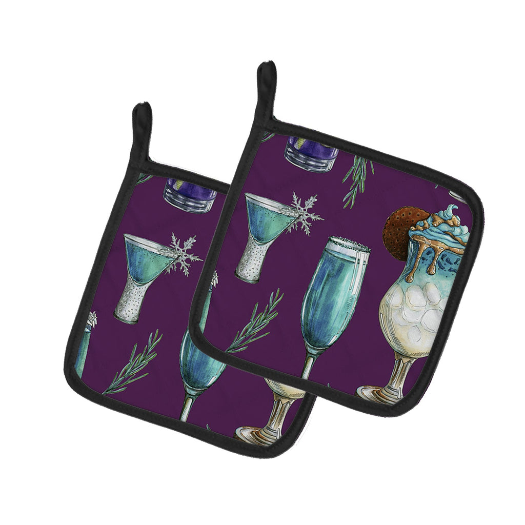 Drinks and Cocktails Purple Pot Holder Set of 2 Heat Resistant Quilted Hot Pads 7.5 x 7.5 Inch, Insulated Kitchen Trivets for Cooking & Baking