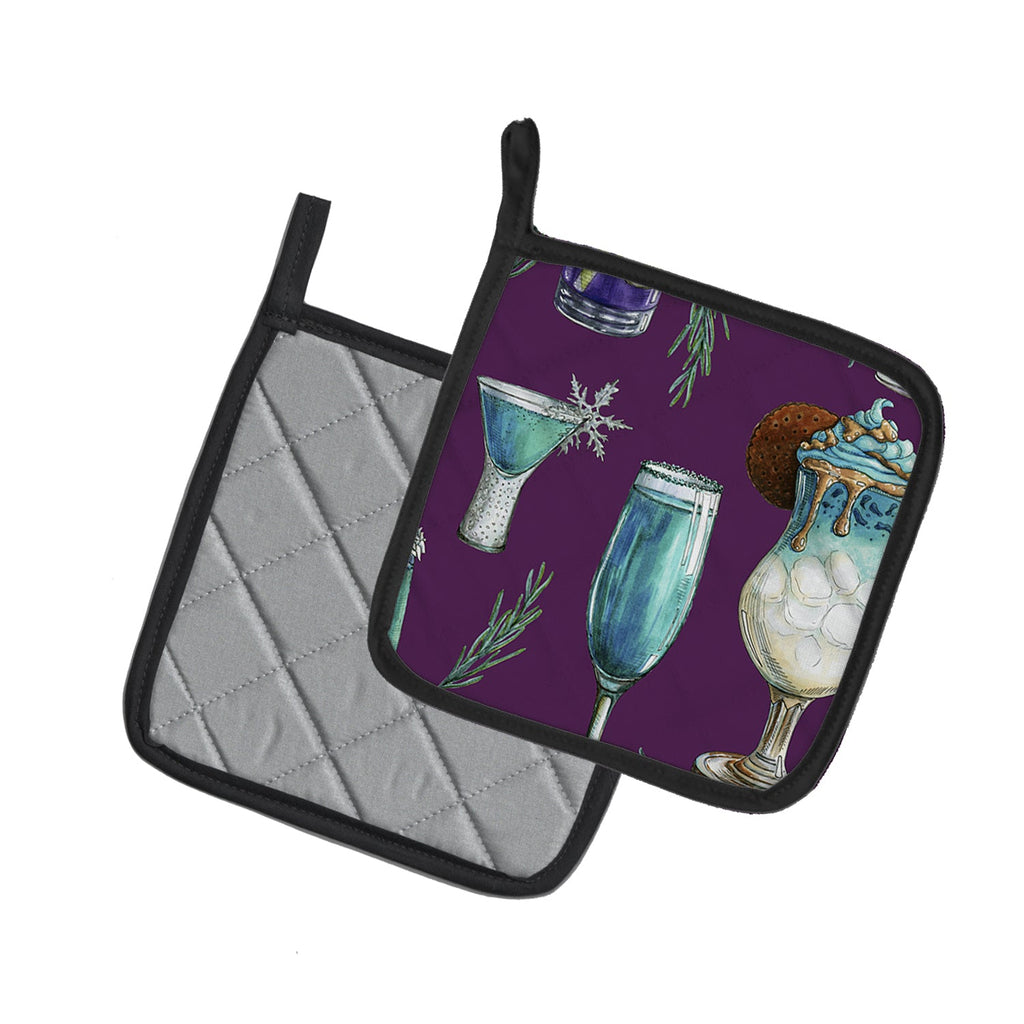 Drinks and Cocktails Purple Pot Holder Set of 2 Heat Resistant Quilted Hot Pads 7.5 x 7.5 Inch, Insulated Kitchen Trivets for Cooking & Baking