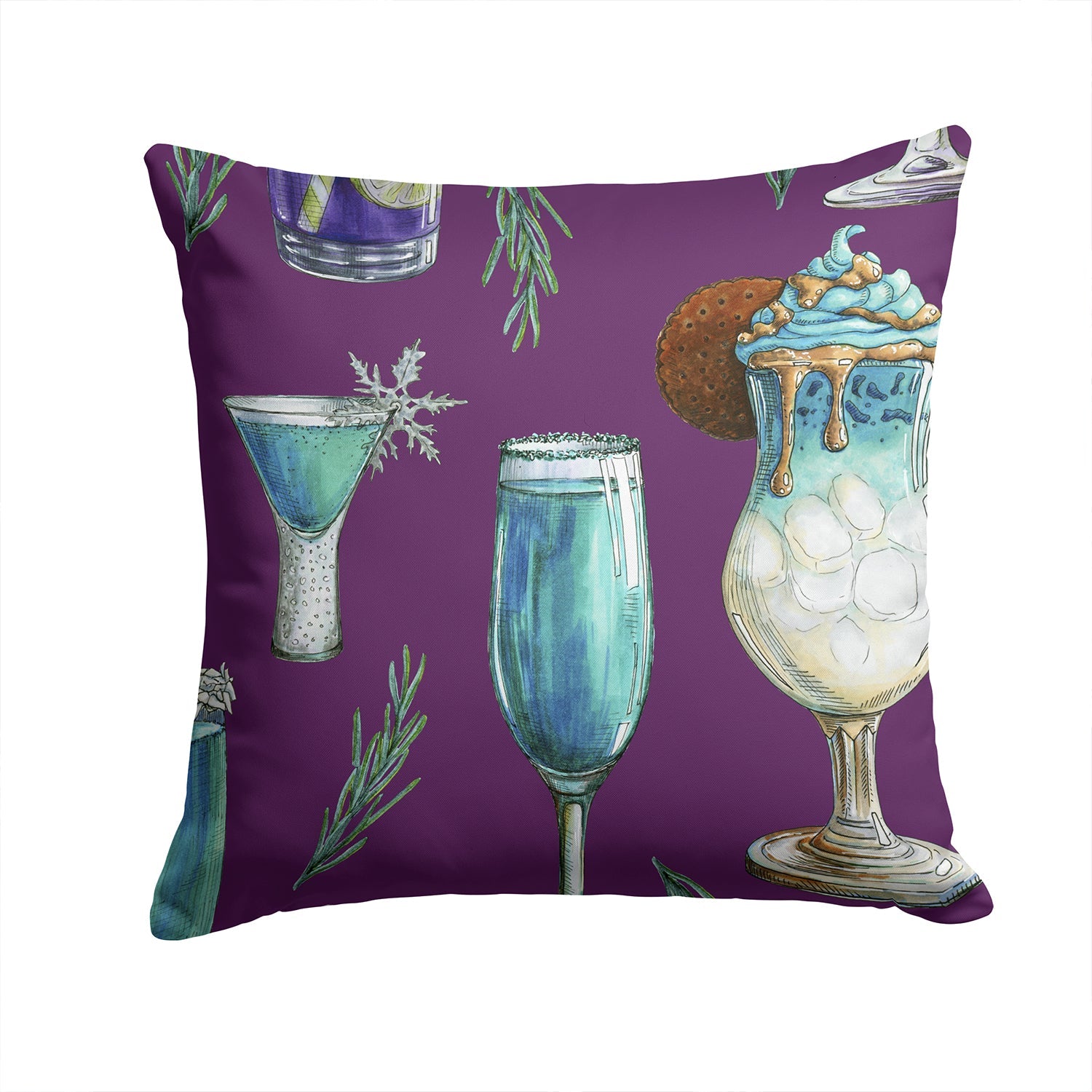 Drinks and Cocktails Purple Decorative Throw Pillow 14x14 Indoor Outdoor Accent Cushion, Fabric Cover with Insert for Sofa, Bed, Porch & Living Room