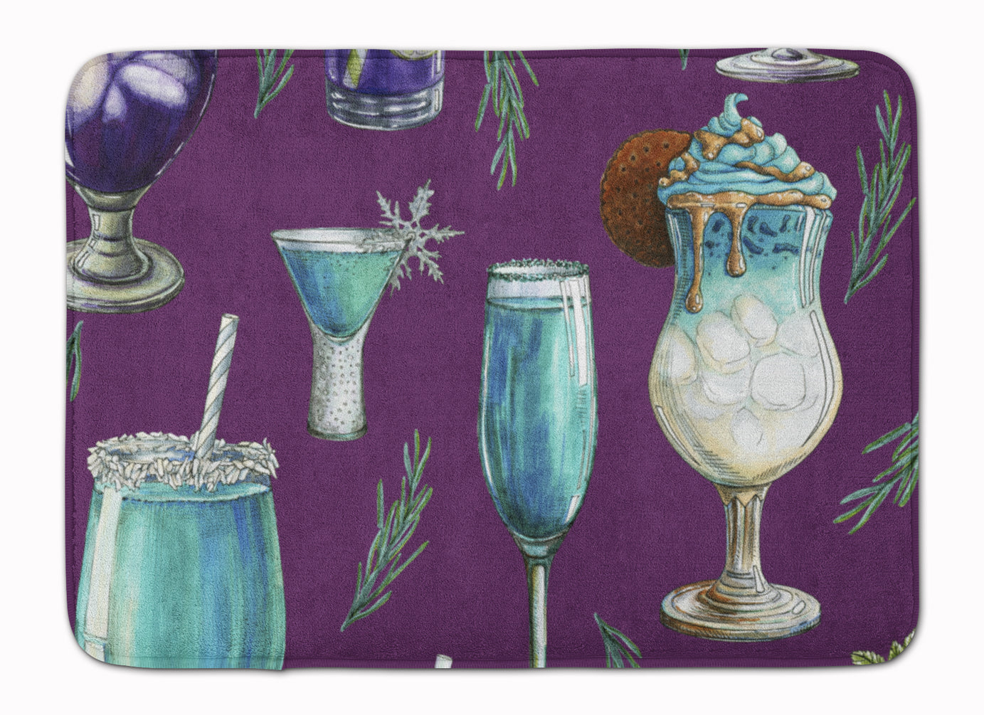 Drinks and Cocktails Purple Memory Foam Kitchen Mat Machine Washable Anti-Fatigue Cushion Comfort Bath or Kitchen Rug