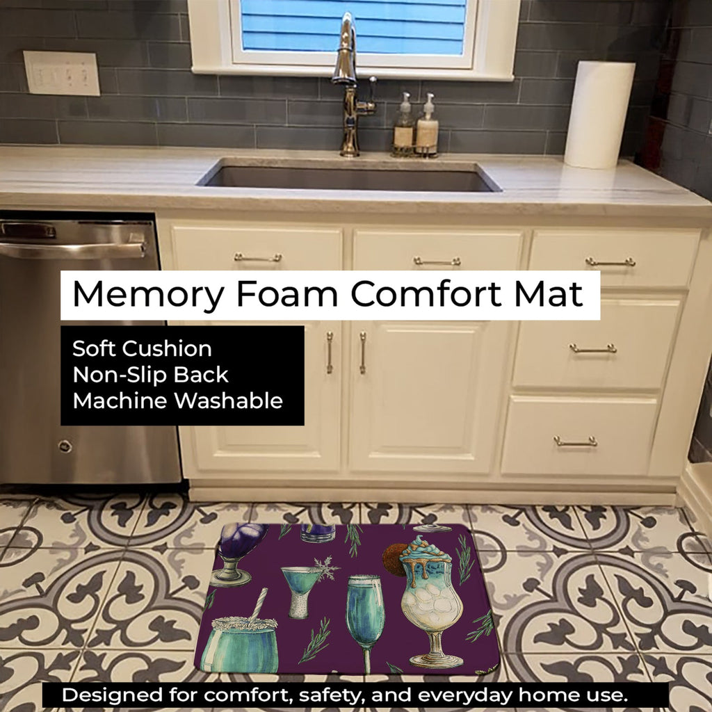 Drinks and Cocktails Purple Memory Foam Kitchen Mat Machine Washable Anti-Fatigue Cushion Comfort Bath or Kitchen Rug