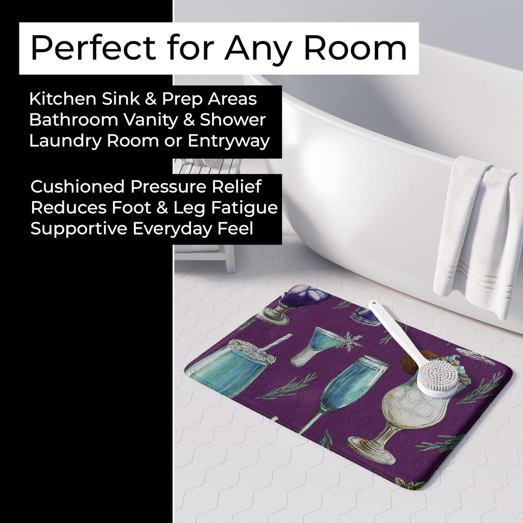 Drinks and Cocktails Purple Memory Foam Kitchen Mat Machine Washable Anti-Fatigue Cushion Comfort Bath or Kitchen Rug