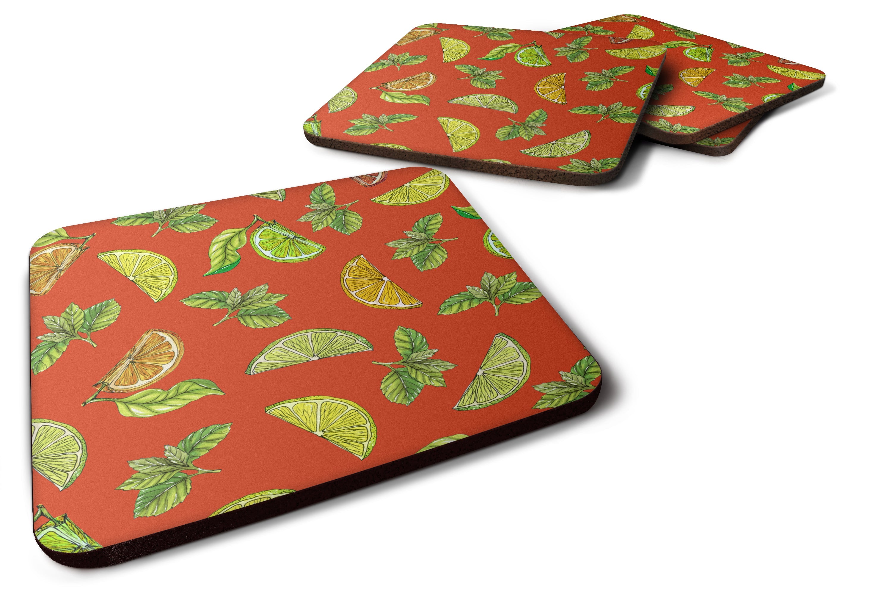 Lemons, Limes and Oranges Foam Coasters Set of 4 Cup Coasters for Indoor Outdoor, Tabletop Protection, Anti Slip, Mouse pad Material