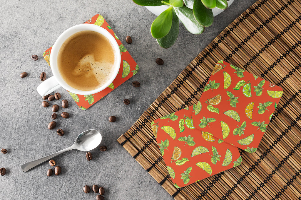 Lemons, Limes and Oranges Foam Coasters Set of 4 Cup Coasters for Indoor Outdoor, Tabletop Protection, Anti Slip, Mouse pad Material