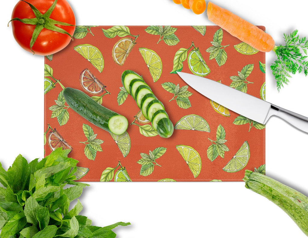 Lemons, Limes and Oranges Cutting Board Tempered Glass Kitchen Cutting Surface, Heat Resistant Chopping, Non-Slip Feet, Food Prep & Serving