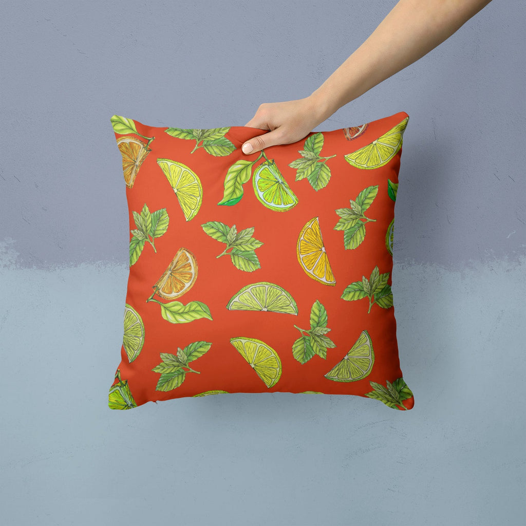 Lemons, Limes and Oranges Decorative Throw Pillow 14x14 Indoor Outdoor Accent Cushion, Fabric Cover with Insert for Sofa, Bed, Porch & Living Room