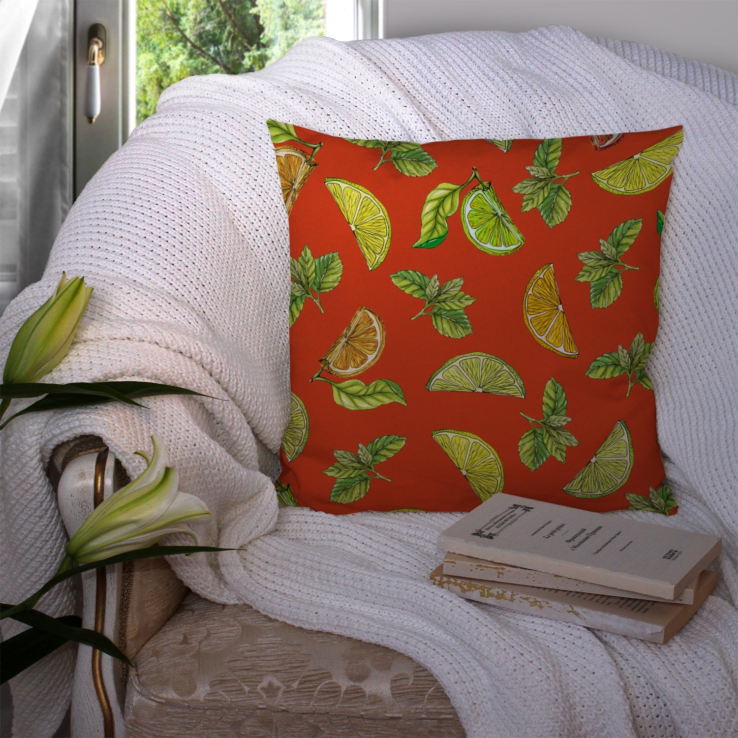 Lemons, Limes and Oranges Decorative Throw Pillow 14x14 Indoor Outdoor Accent Cushion, Fabric Cover with Insert for Sofa, Bed, Porch & Living Room