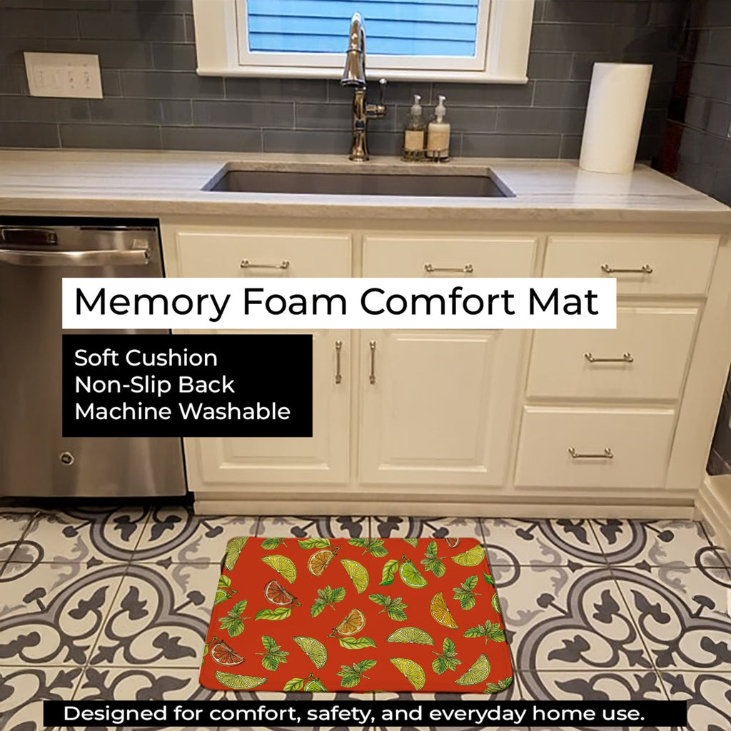 Lemons, Limes and Oranges Memory Foam Kitchen Mat Machine Washable Anti-Fatigue Cushion Comfort Bath or Kitchen Rug