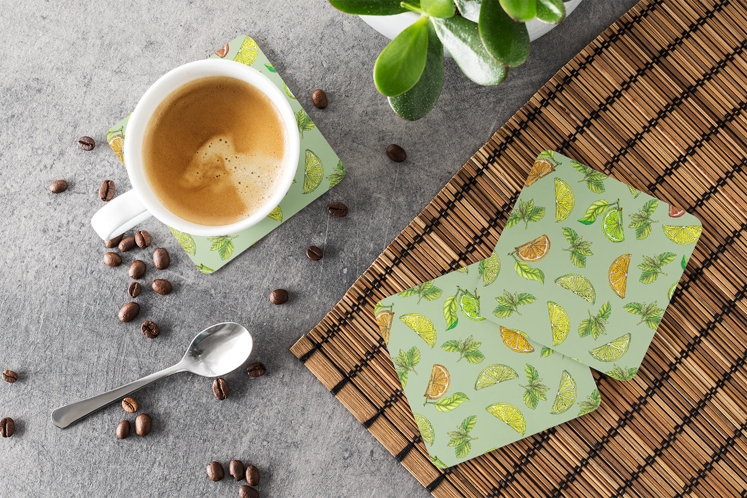 Lemons, Limes and Oranges Foam Coasters Set of 4 Cup Coasters for Indoor Outdoor, Tabletop Protection, Anti Slip, Mouse pad Material