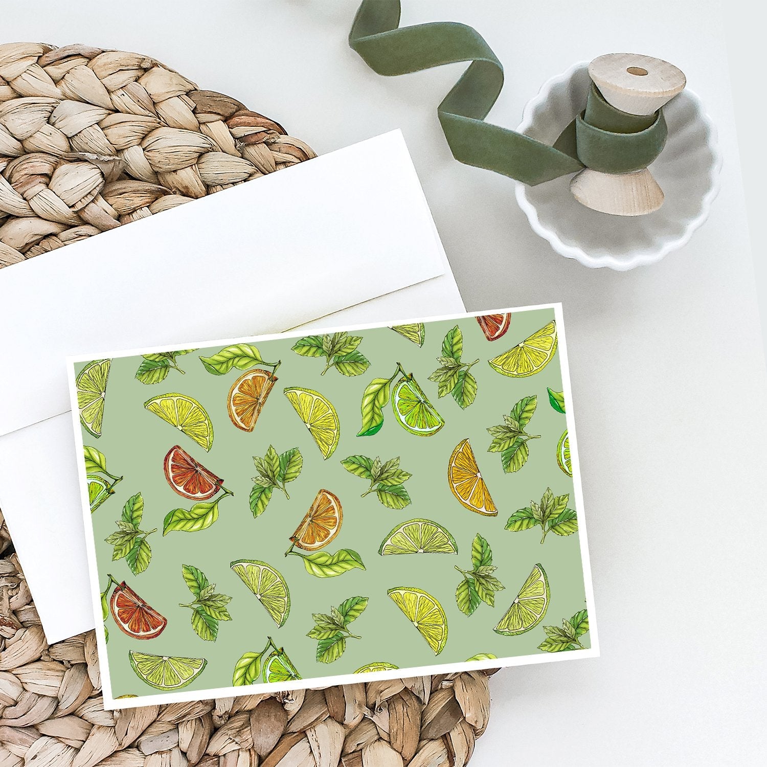 Lemons, Limes and Oranges Greeting Cards Pack of 8 Blank Cards with Envelopes Whimsical A7 Size 5x7