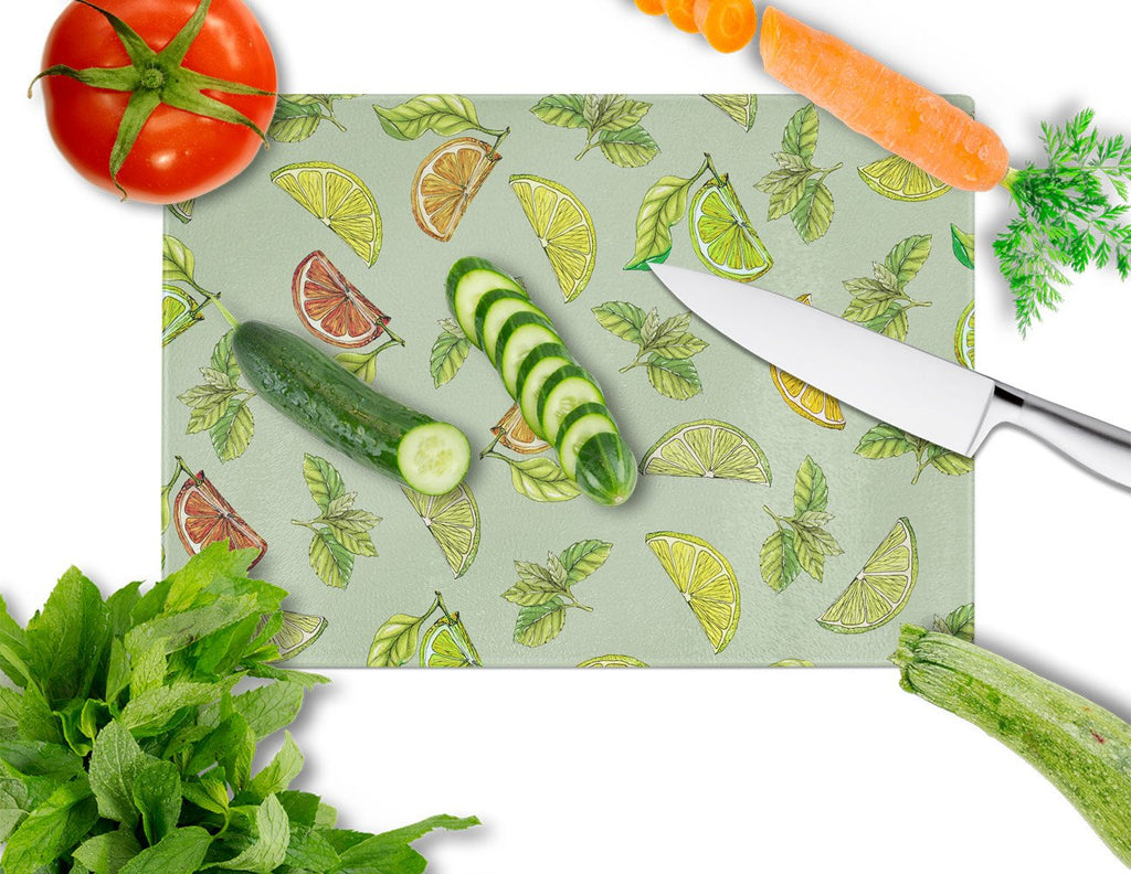 Lemons, Limes and Oranges Cutting Board Tempered Glass Kitchen Cutting Surface, Heat Resistant Chopping, Non-Slip Feet, Food Prep & Serving