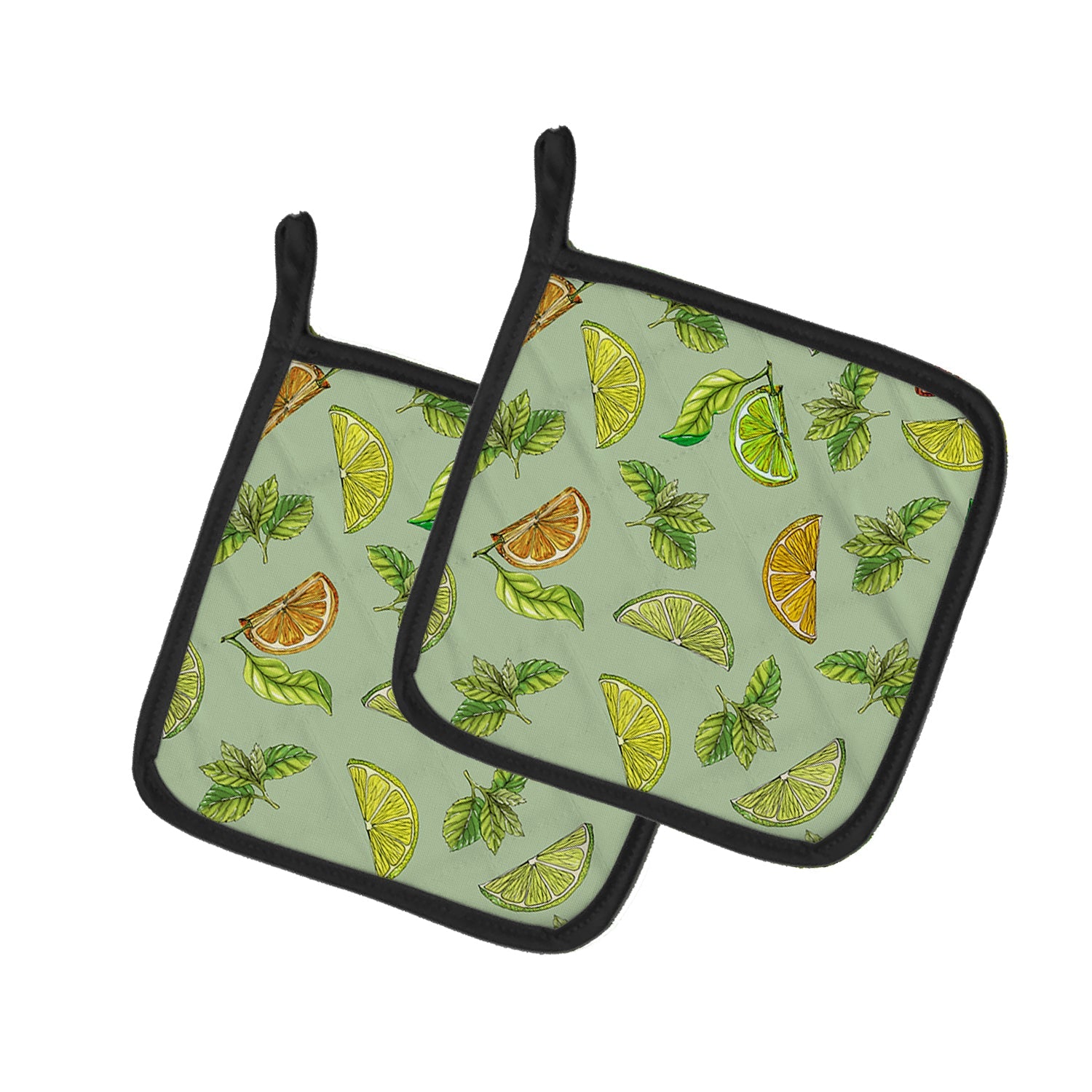 Lemons, Limes and Oranges Pot Holder Set of 2 Heat Resistant Quilted Hot Pads 7.5 x 7.5 Inch, Insulated Kitchen Trivets for Cooking & Baking