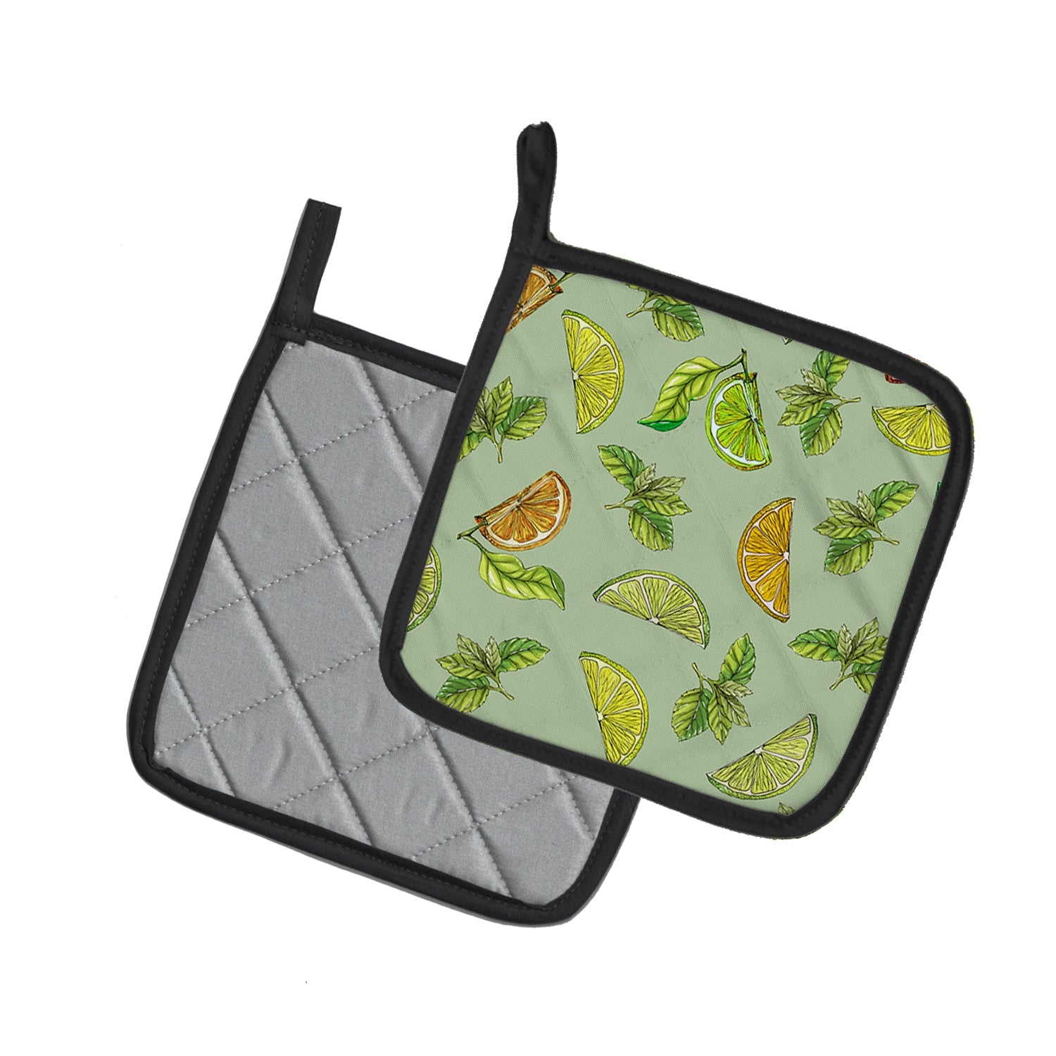 Lemons, Limes and Oranges Pot Holder Set of 2 Heat Resistant Quilted Hot Pads 7.5 x 7.5 Inch, Insulated Kitchen Trivets for Cooking & Baking