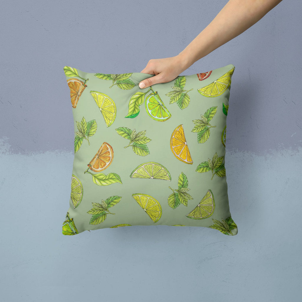 Lemons, Limes and Oranges Decorative Throw Pillow 14x14 Indoor Outdoor Accent Cushion, Fabric Cover with Insert for Sofa, Bed, Porch & Living Room