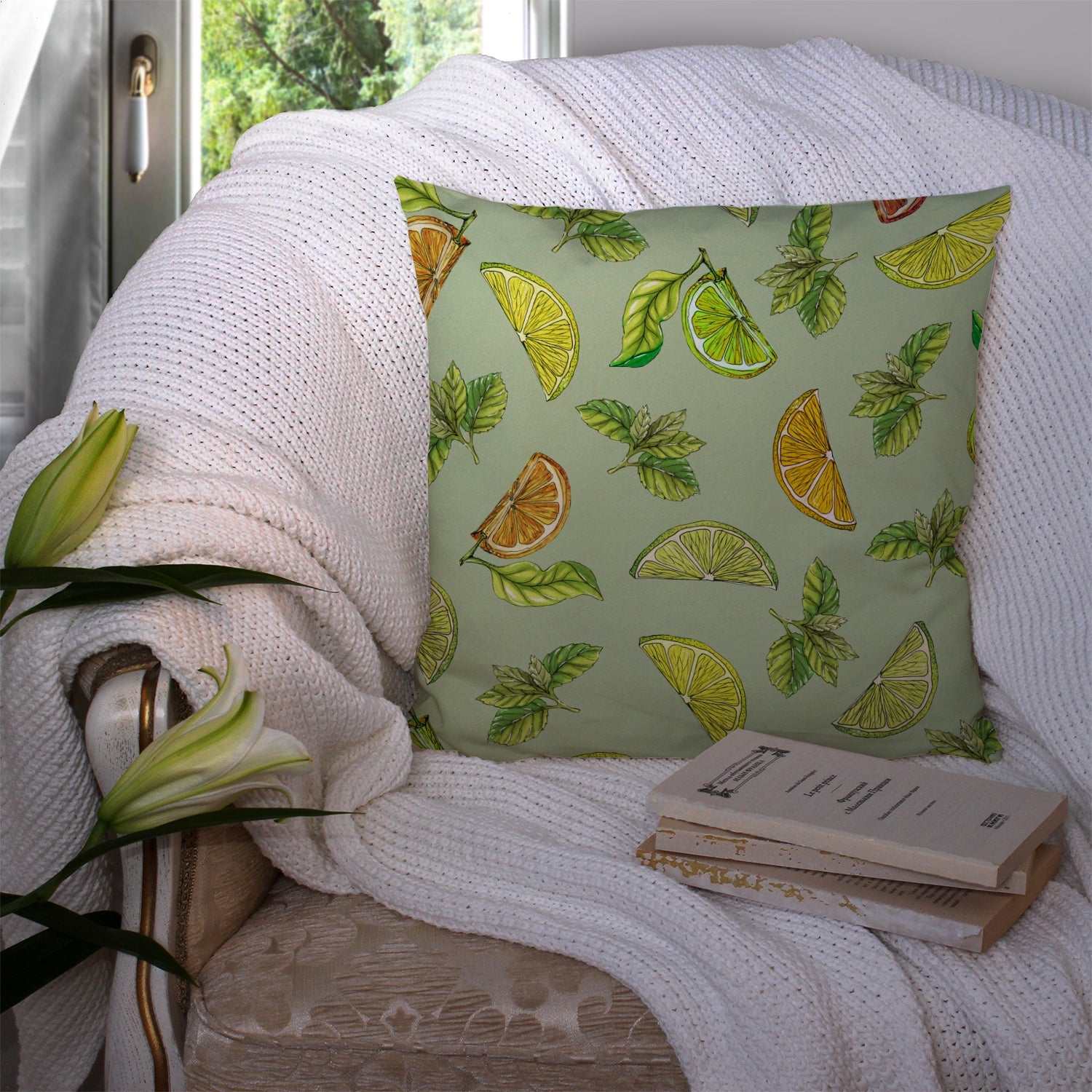 Lemons, Limes and Oranges Decorative Throw Pillow 14x14 Indoor Outdoor Accent Cushion, Fabric Cover with Insert for Sofa, Bed, Porch & Living Room