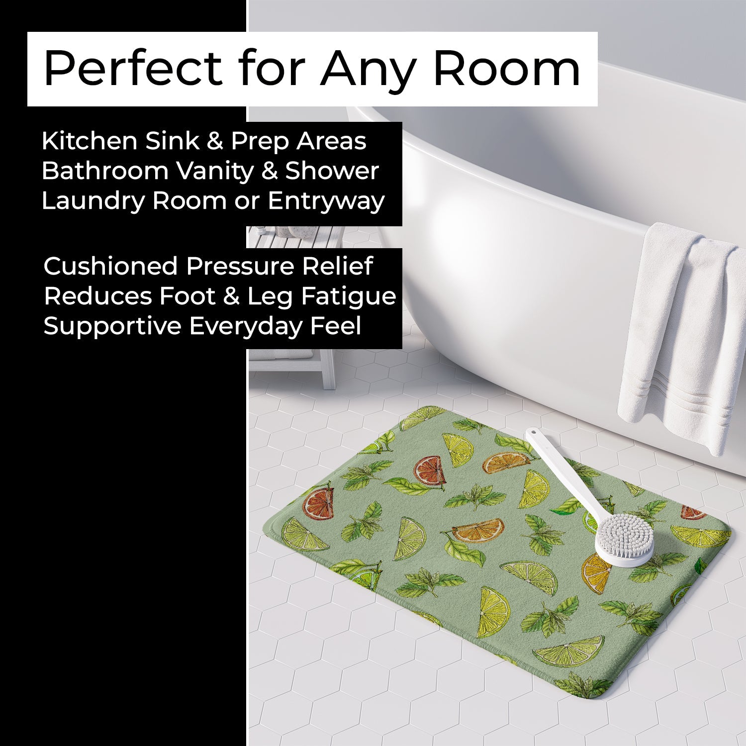 Lemons, Limes and Oranges Memory Foam Kitchen Mat Machine Washable Anti-Fatigue Cushion Comfort Bath or Kitchen Rug