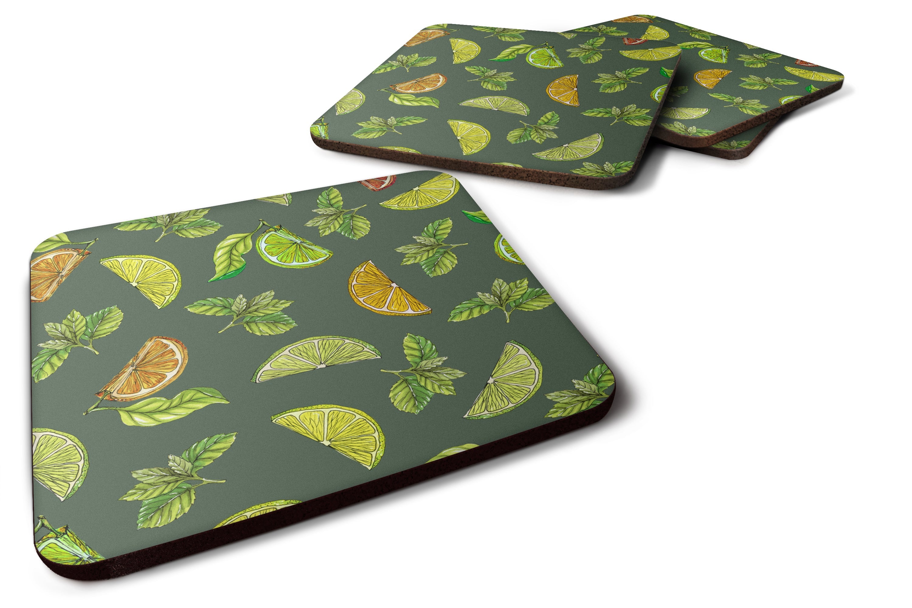 Lemons, Limes and Oranges Foam Coasters Set of 4 Cup Coasters for Indoor Outdoor, Tabletop Protection, Anti Slip, Mouse pad Material