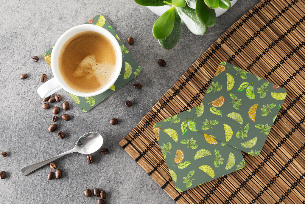 Lemons, Limes and Oranges Foam Coasters Set of 4 Cup Coasters for Indoor Outdoor, Tabletop Protection, Anti Slip, Mouse pad Material