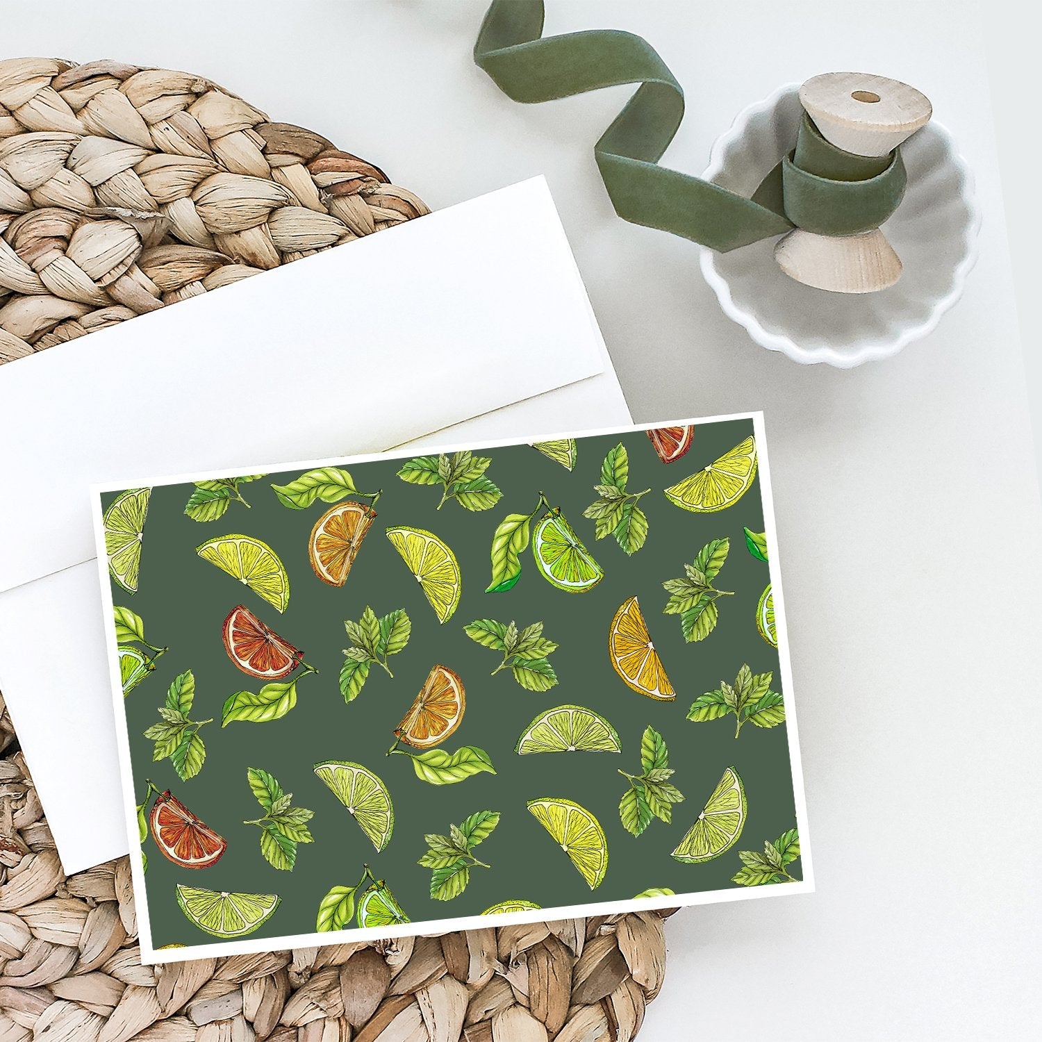 Lemons, Limes and Oranges Greeting Cards Pack of 8 Blank Cards with Envelopes Whimsical A7 Size 5x7