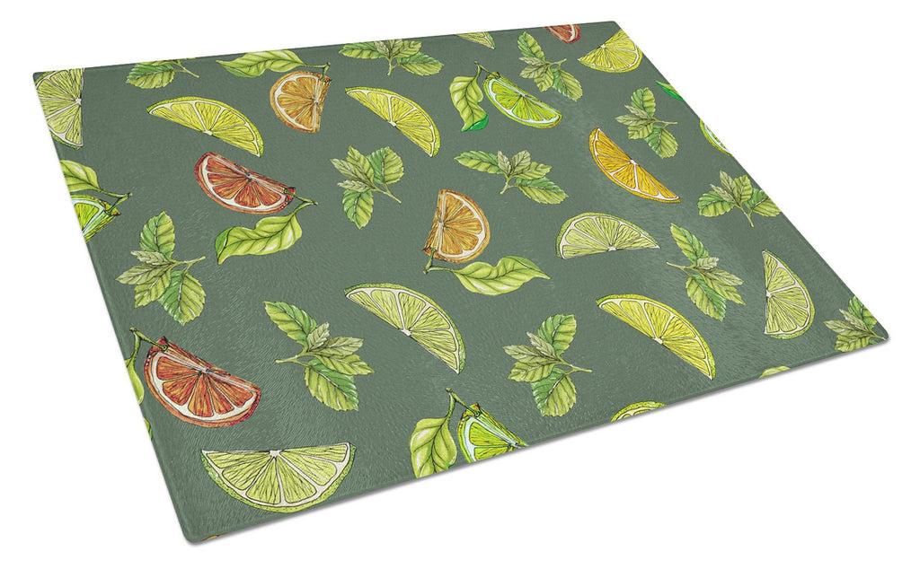 Lemons, Limes and Oranges Cutting Board Tempered Glass Kitchen Cutting Surface, Heat Resistant Chopping, Non-Slip Feet, Food Prep & Serving