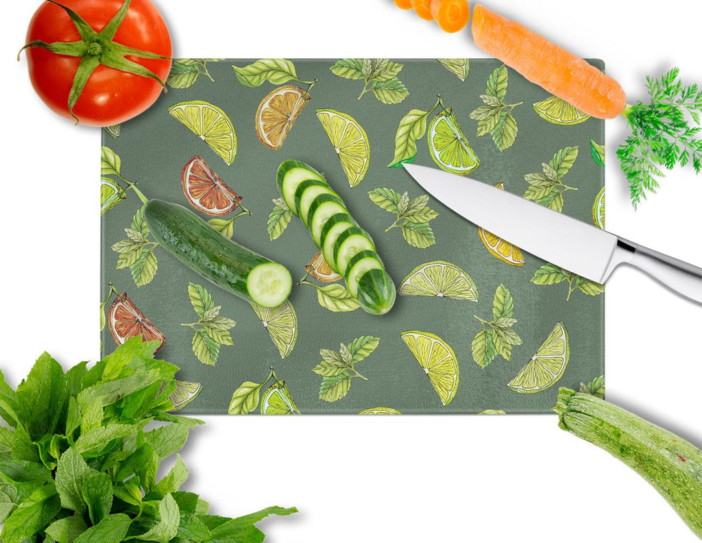 Lemons, Limes and Oranges Cutting Board Tempered Glass Kitchen Cutting Surface, Heat Resistant Chopping, Non-Slip Feet, Food Prep & Serving