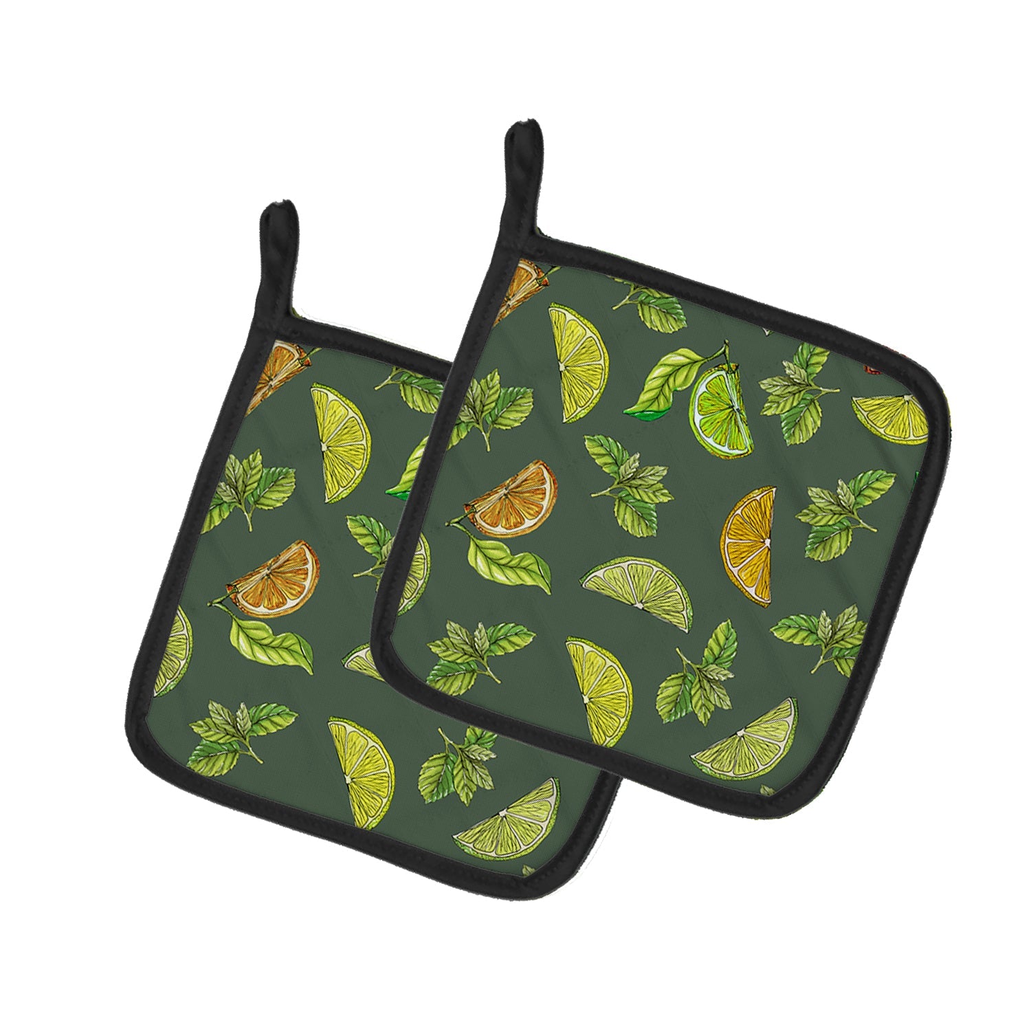 Lemons, Limes and Oranges Pot Holder Set of 2 Heat Resistant Quilted Hot Pads 7.5 x 7.5 Inch, Insulated Kitchen Trivets for Cooking & Baking