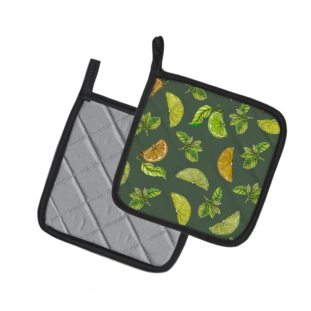 Lemons, Limes and Oranges Pot Holder Set of 2 Heat Resistant Quilted Hot Pads 7.5 x 7.5 Inch, Insulated Kitchen Trivets for Cooking & Baking